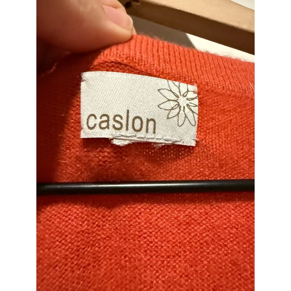 Caslon 100% Cashmere Sweater Women Sz L Orange Pullover V-Neck Preppy Casual